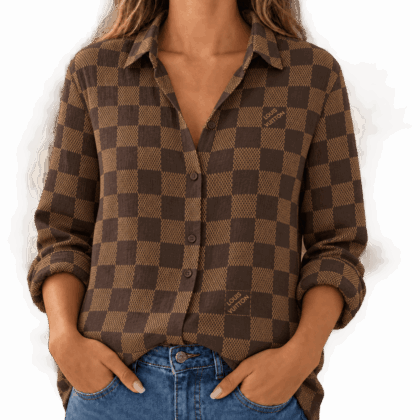 Louis Vuitton | Signature Brown Checkerboard Linen Shirt Fall 2026 Collection