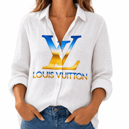 Louis Vuitton | Blue Gold Gradient Logo Linen Shirt Fall 2026 Collection