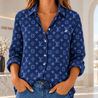 Louis Vuitton | Tonal Blue Monogram Linen Shirt Winter 2026 Collection