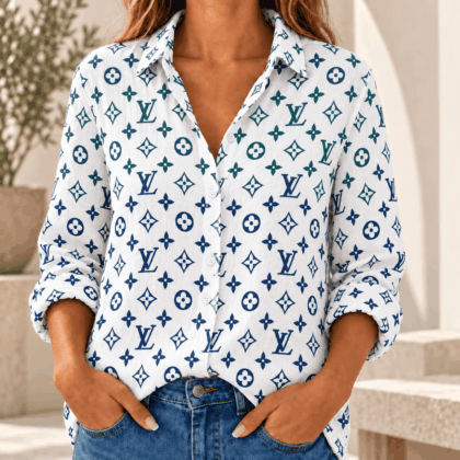 Louis Vuitton | Blue Monogram Print Linen Shirt Fall 2026 Collection