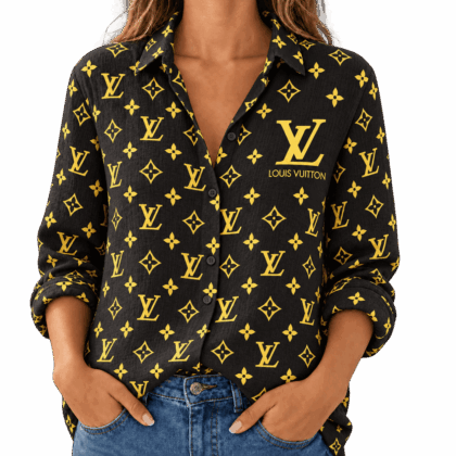 Louis Vuitton | Gold Monogram Print Linen Shirt Winter 2026 Collection