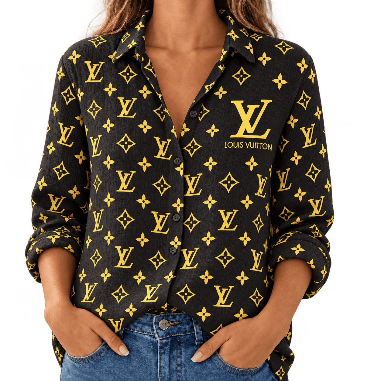 Louis Vuitton | Gold Monogram Print Linen Shirt Winter 2026 Collection