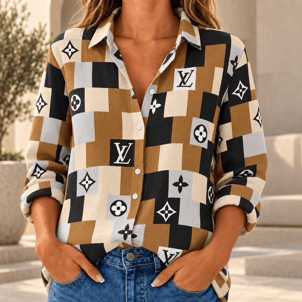 Louis Vuitton | Monogram Patchwork Print Linen Shirt Winter 2026 Collection