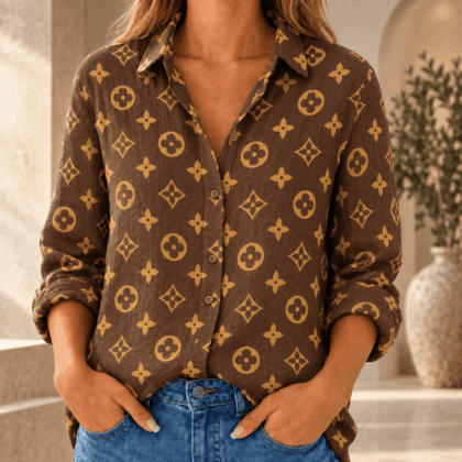 Louis Vuitton | Golden Oversized Monogram Print Linen Shirt Fall 2026 Collection