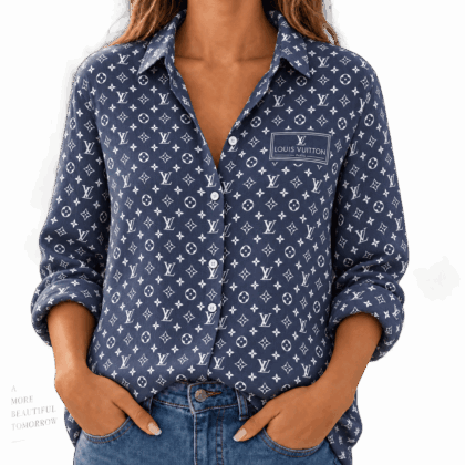 Louis Vuitton | Navy Monogram Print Linen Shirt Fall 2026 Collection