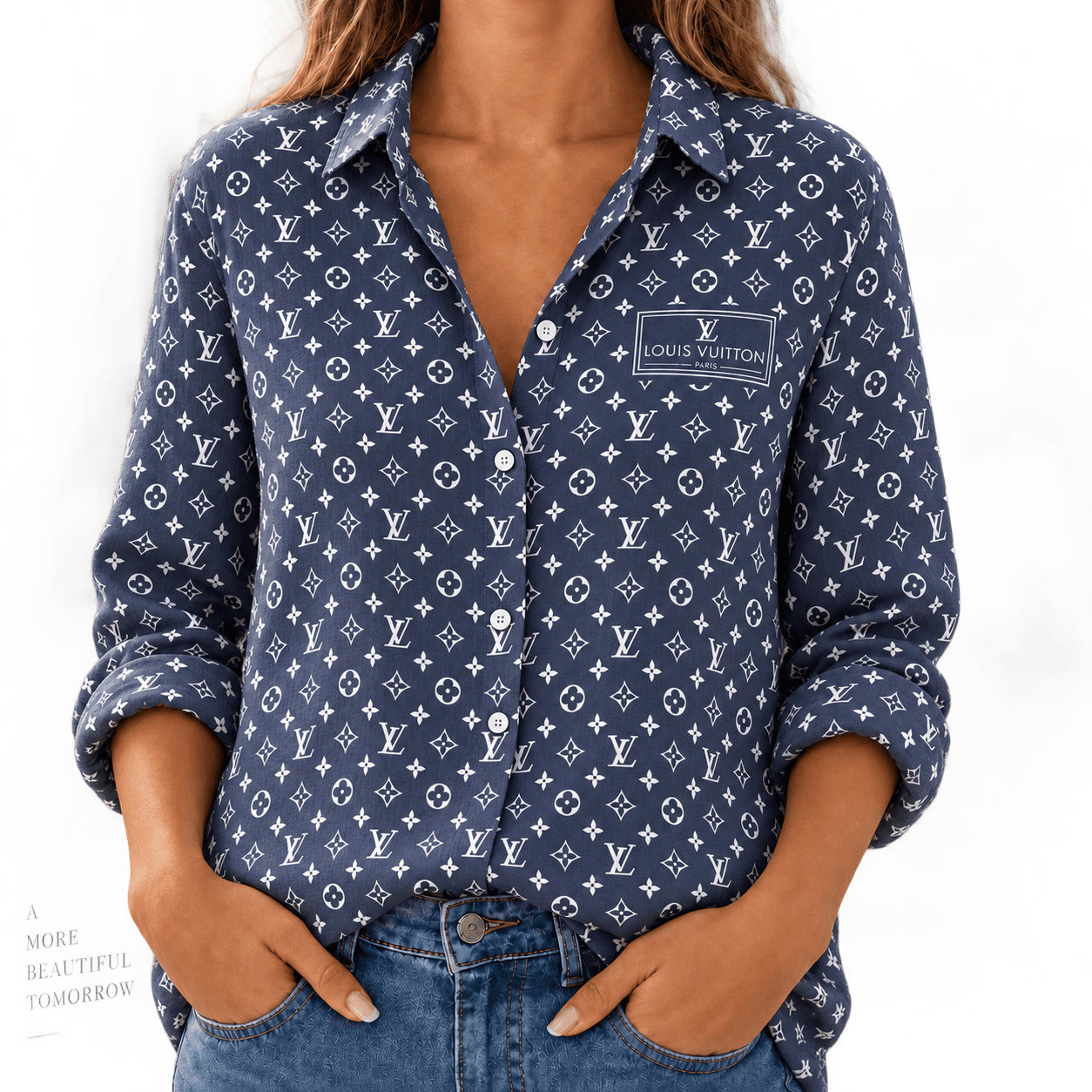Louis Vuitton | Navy Monogram Print Linen Shirt Fall 2026 Collection
