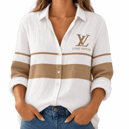 Louis Vuitton | Camel Logo Stripe Linen Shirt Fall 2026 Collection