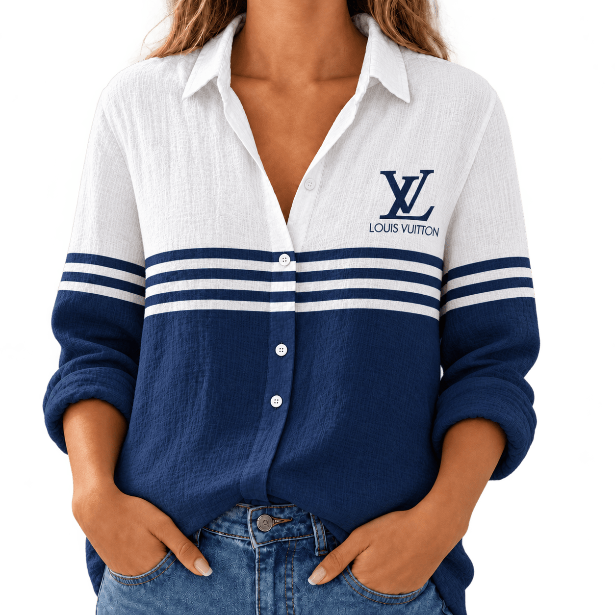 Louis Vuitton | Navy Varsity Stripe Linen Shirt Winter 2026 Collection