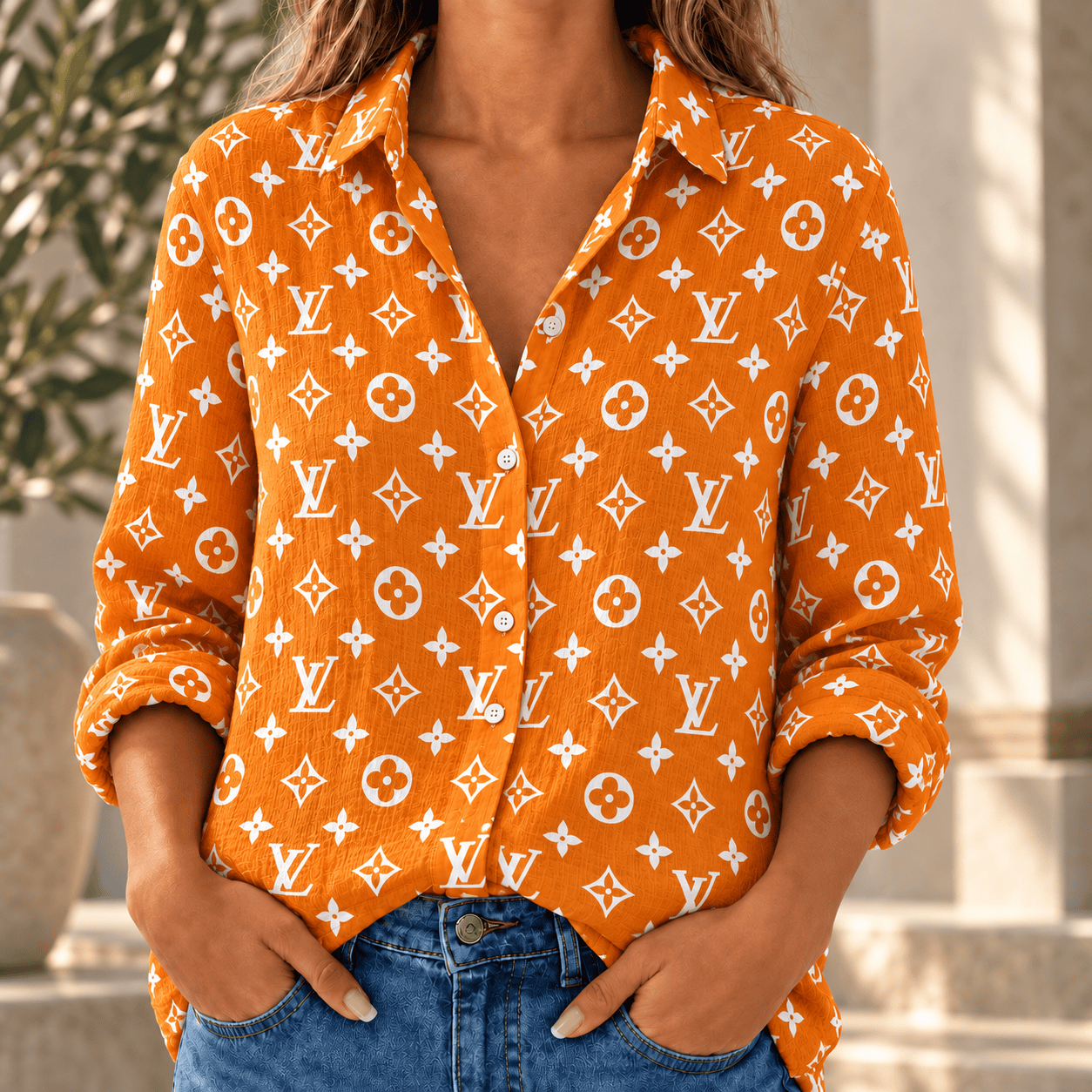 Louis Vuitton | Orange Monogram Floral Print Linen Shirt Fall 2026 Collection