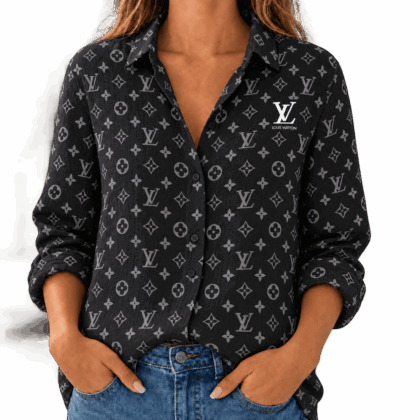 Louis Vuitton | Charcoal Signature Monogram Linen Shirt Winter 2026 Collection