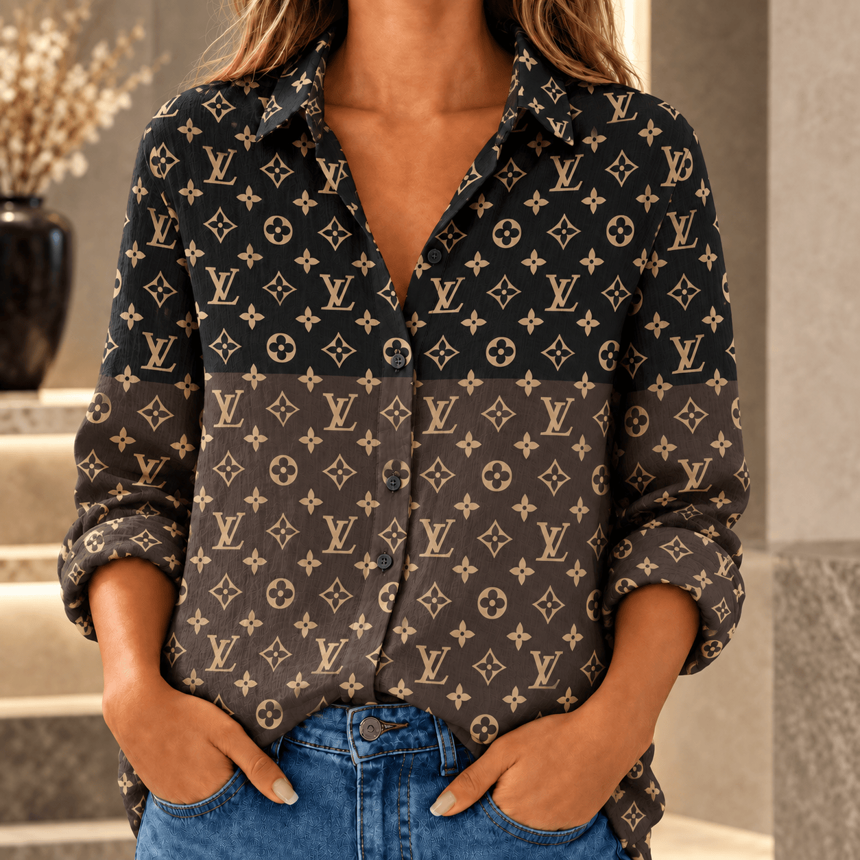 Louis Vuitton | Two-Tone Monogram Print Linen Shirt Winter 2026 Collection