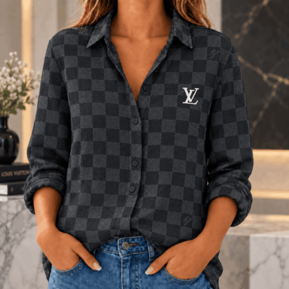 Louis Vuitton | Graphite Checkerboard Print Linen Shirt Fall 2026 Collection