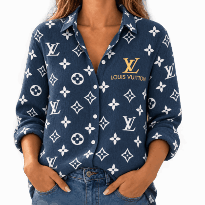 Louis Vuitton | Navy Monogram Print Linen Shirt Winter 2026 Collection
