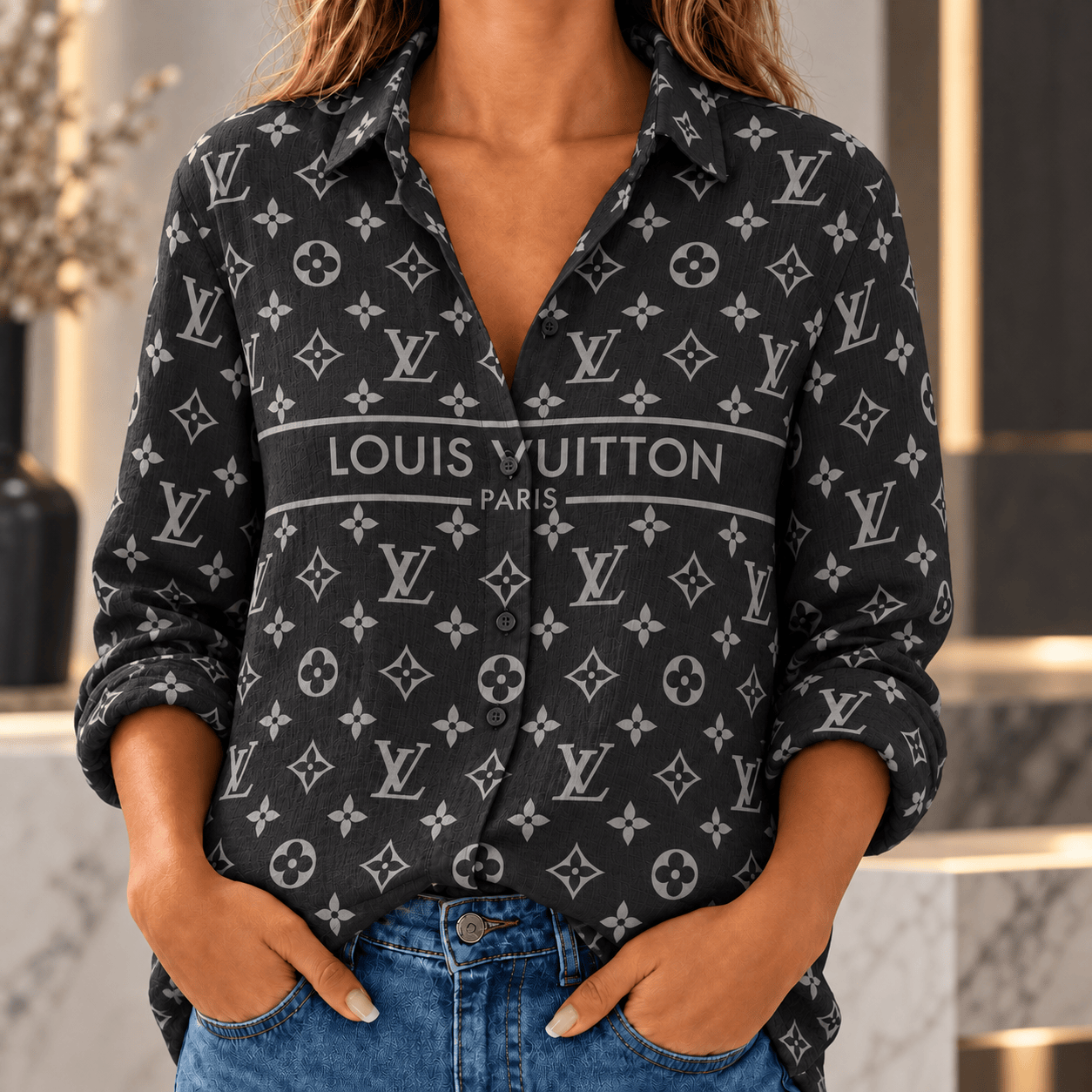 Louis Vuitton | Graphite Monogram Stripe Linen Shirt Winter 2026 Collection