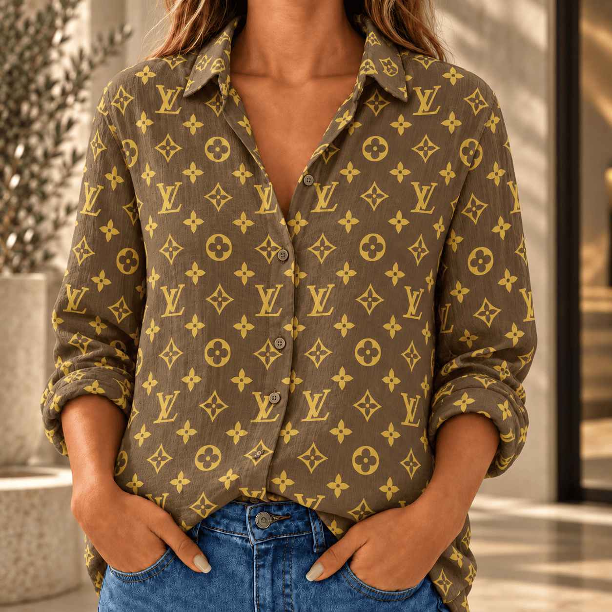 Louis Vuitton | Golden Monogram Print Linen Shirt Winter 2026 Collection
