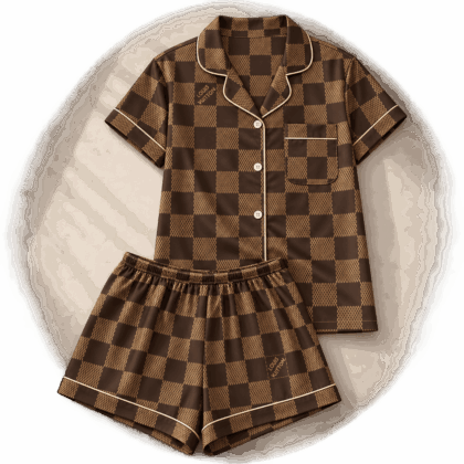 Louis Vuitton | Chocolate Checkerboard Print Pajamas Set Winter 2026 Collection