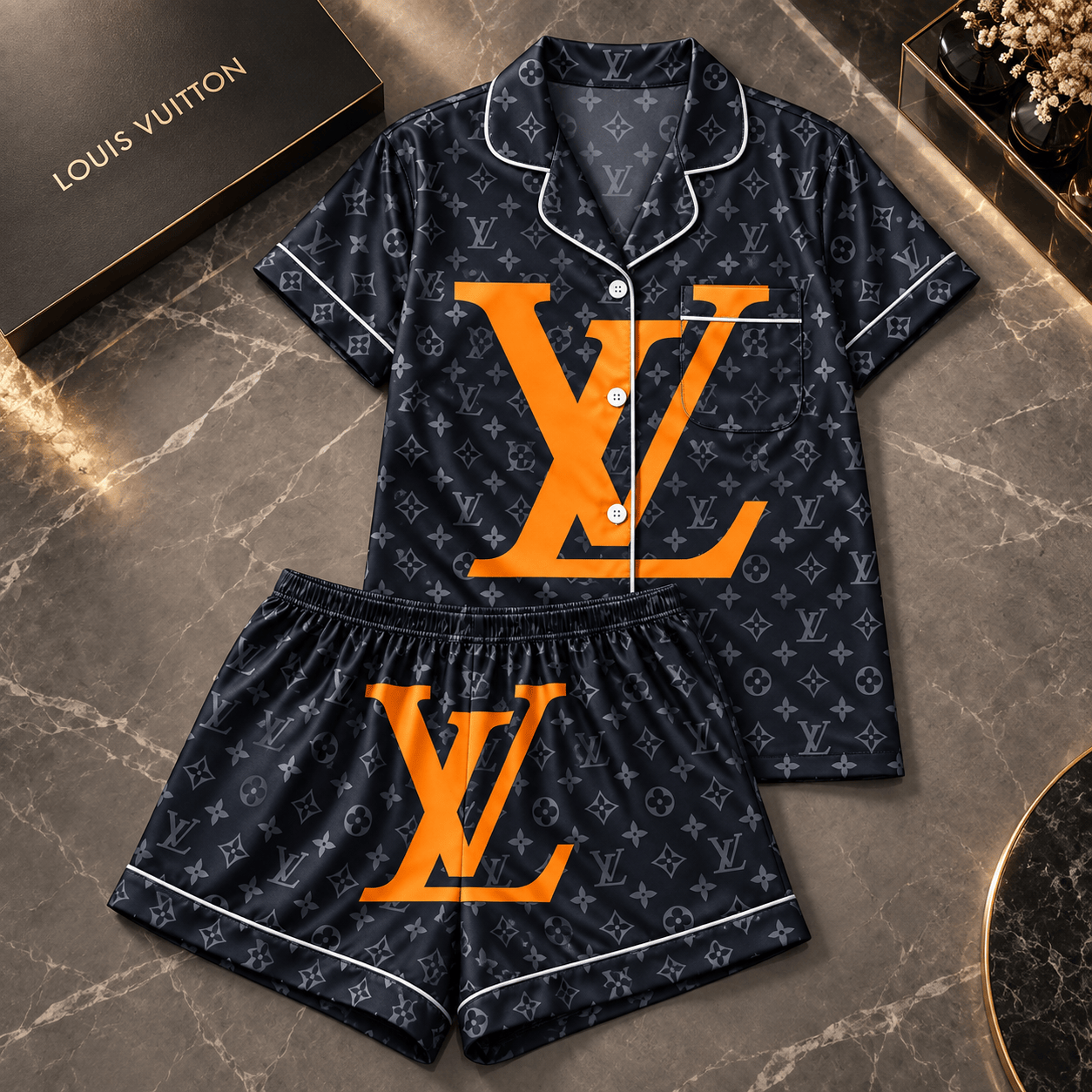 Louis Vuitton | Oversized Orange Monogram Print Pajamas Set Winter 2026 Collection