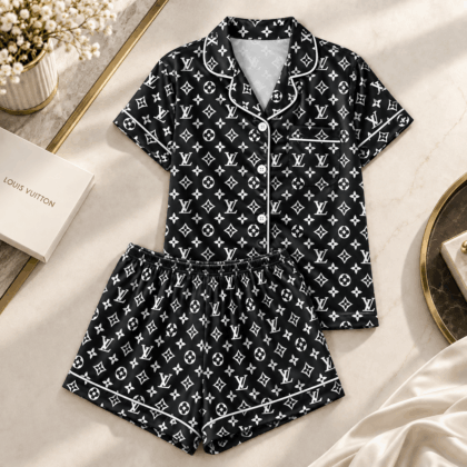 Louis Vuitton | Black Monogram Print Pajamas Set Winter 2026 Collection