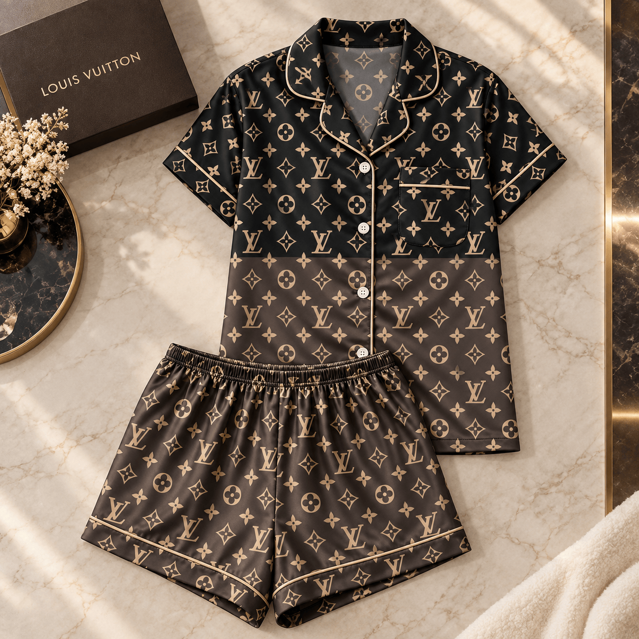 Louis Vuitton | Black Gold Monogram Pajamas Set Fall 2026 Collection