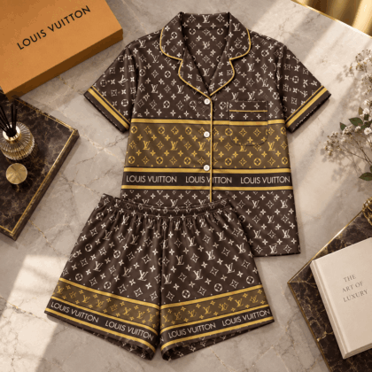 Louis Vuitton | Chocolate Monogram Stripe Pajamas Set Fall 2026 Collection