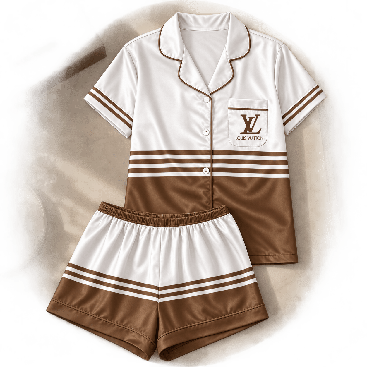 Louis Vuitton | Mocha Varsity Stripe Pajamas Set Winter 2026 Collection