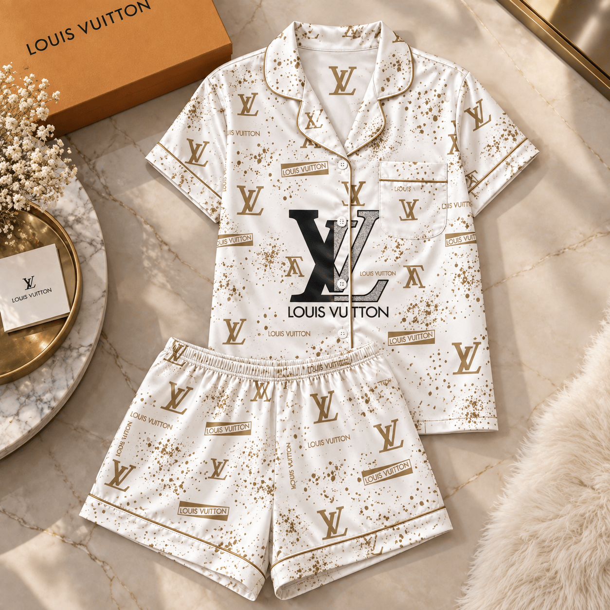 Louis Vuitton | Gold Splatter Monogram Pajamas Set Fall 2026 Collection