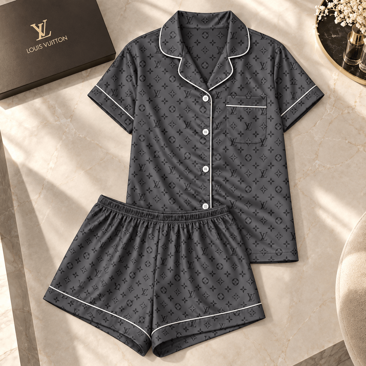 Louis Vuitton | Charcoal Monogram Print Pajamas Set Fall 2026 Collection