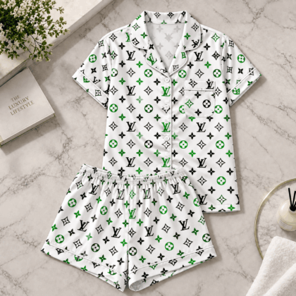 Louis Vuitton | Green Black Monogram Print Pajamas Set Winter 2026 Collection