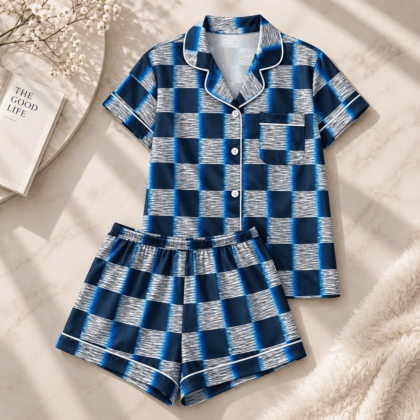 Louis Vuitton | Electric Blue Check Print Pajamas Set Winter 2026 Collection