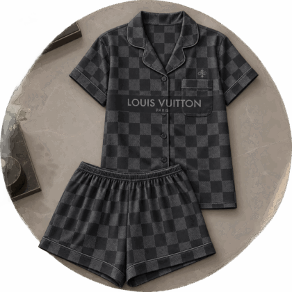 Louis Vuitton | Graphite Checkerboard Print Pajamas Set Winter 2026 Collection