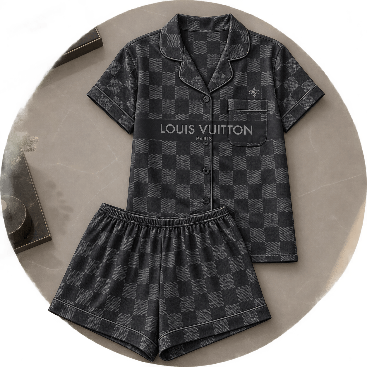 Louis Vuitton | Graphite Checkerboard Print Pajamas Set Winter 2026 Collection