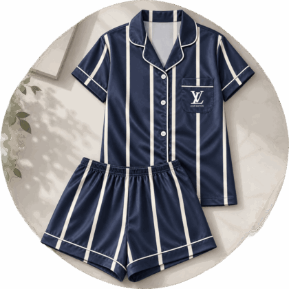 Louis Vuitton | Navy Ivory Vertical Stripe Pajamas Set Winter 2026 Collection