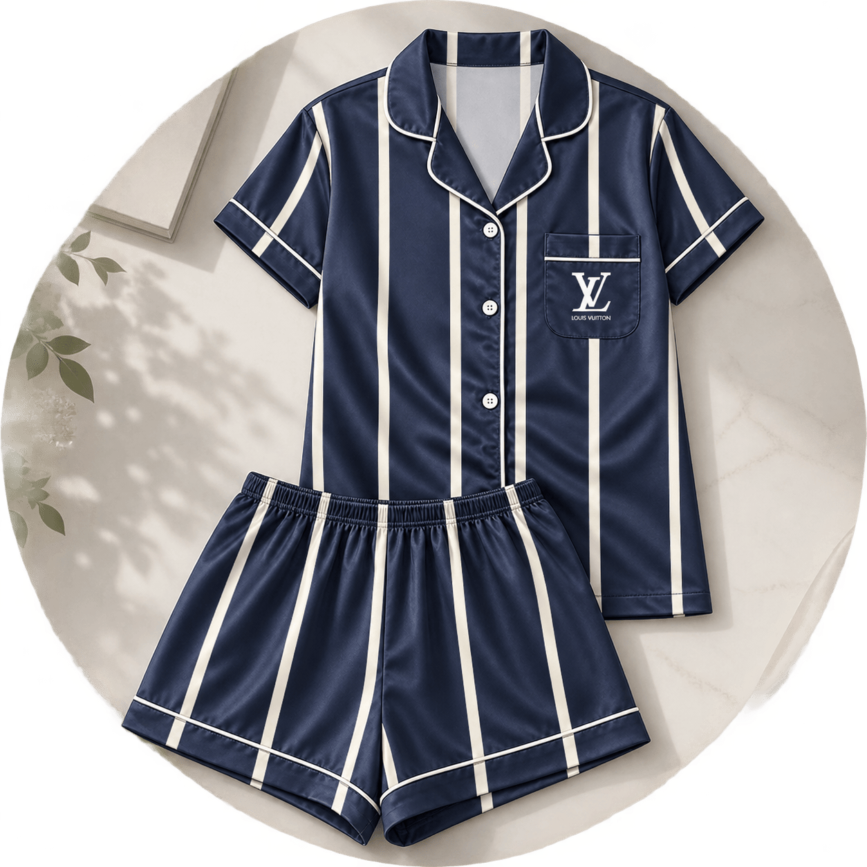 Louis Vuitton | Navy Ivory Vertical Stripe Pajamas Set Winter 2026 Collection