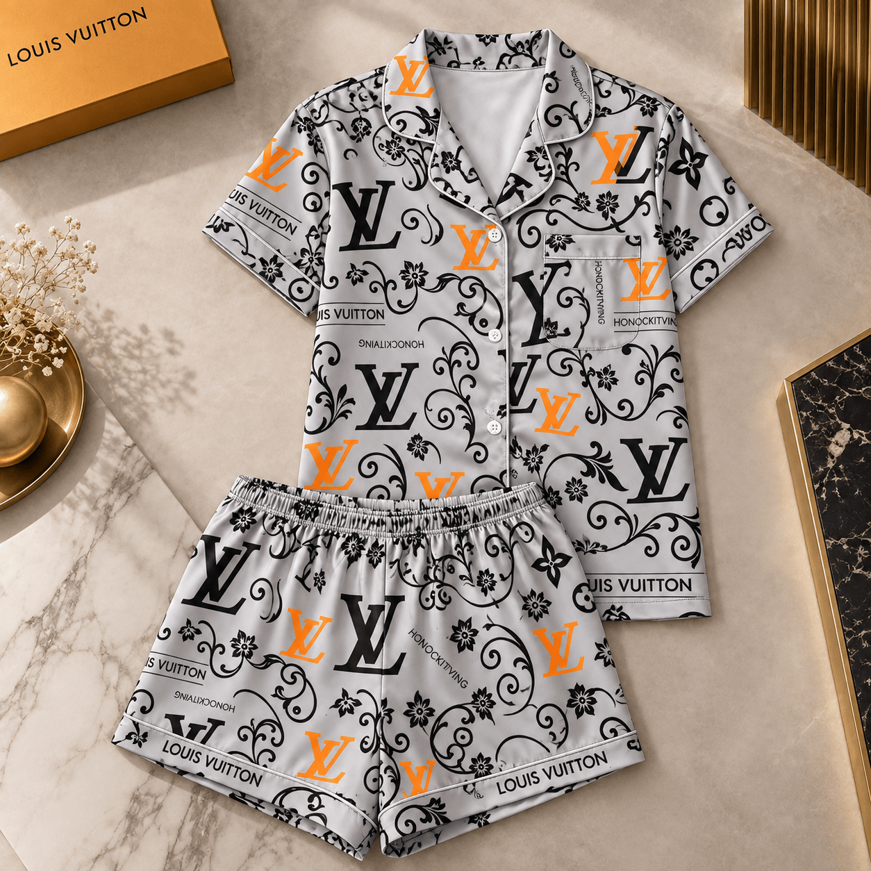 Louis Vuitton | Orange Monogram Floral Scroll Pajamas Set Fall 2026 Collection
