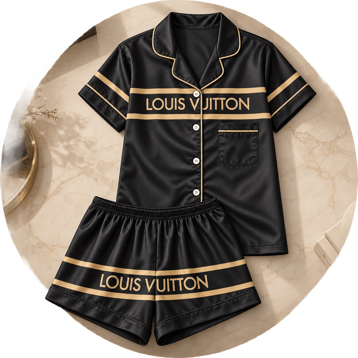 Louis Vuitton | Gold Logo Stripe Pajamas Set Fall 2026 Collection