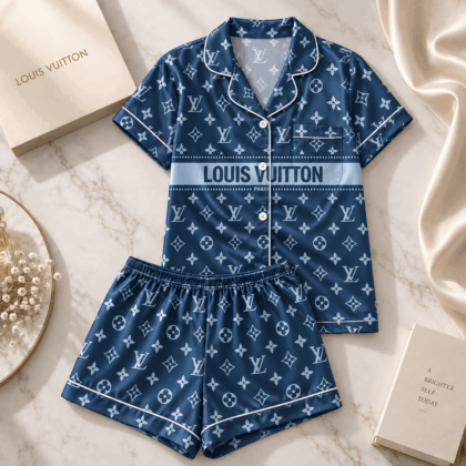 Louis Vuitton | Navy Monogram Stripe Pajamas Set Winter 2026 Collection