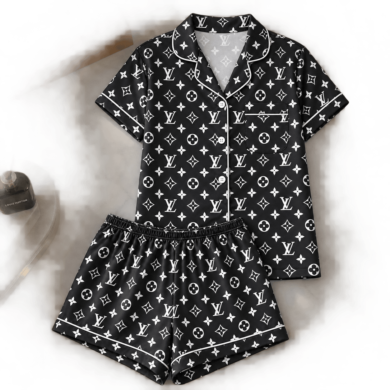 Louis Vuitton | Black Monogram Print Pajamas Set Winter 2026 Collection