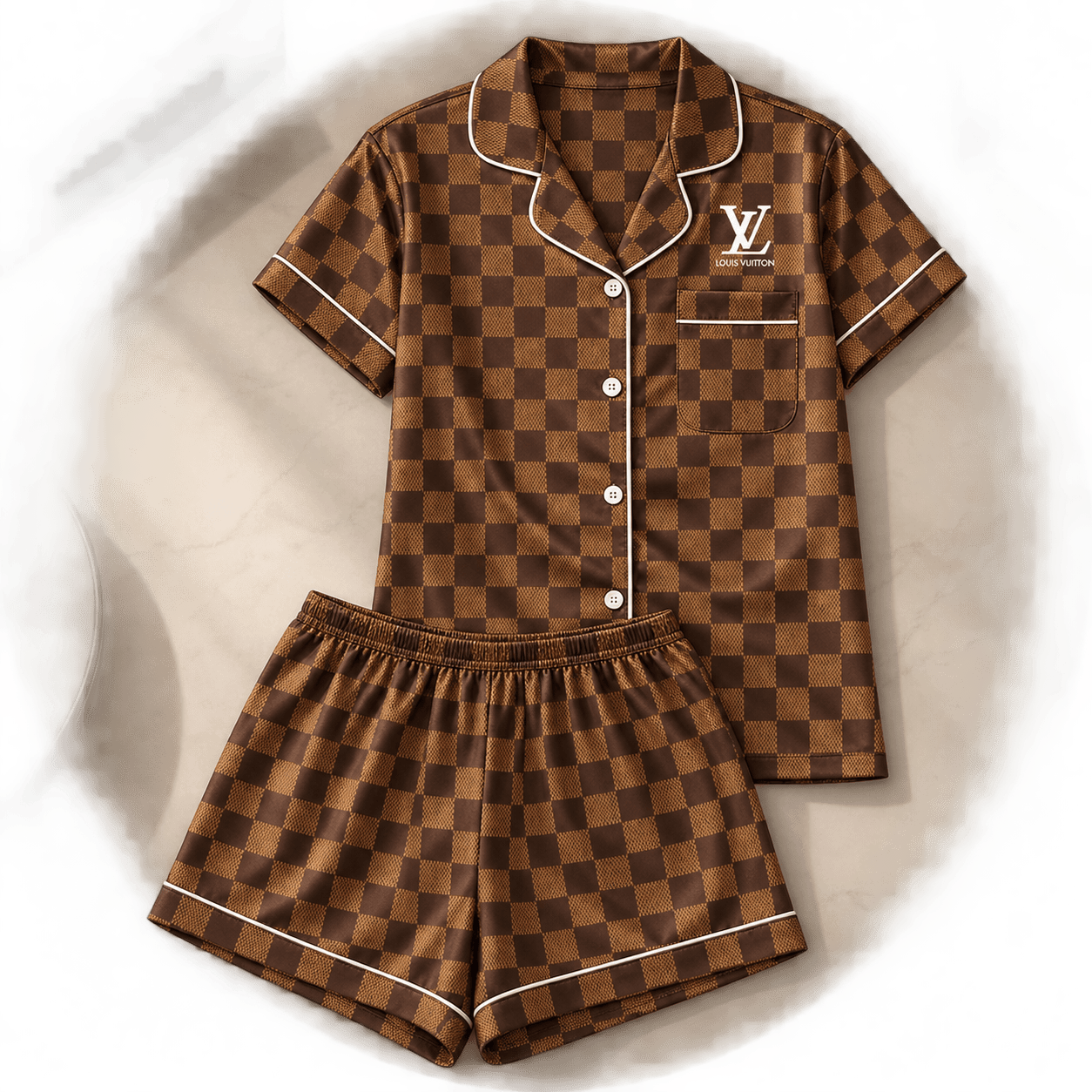 Louis Vuitton | Chocolate Checkerboard Print Pajamas Set Fall 2026 Collection