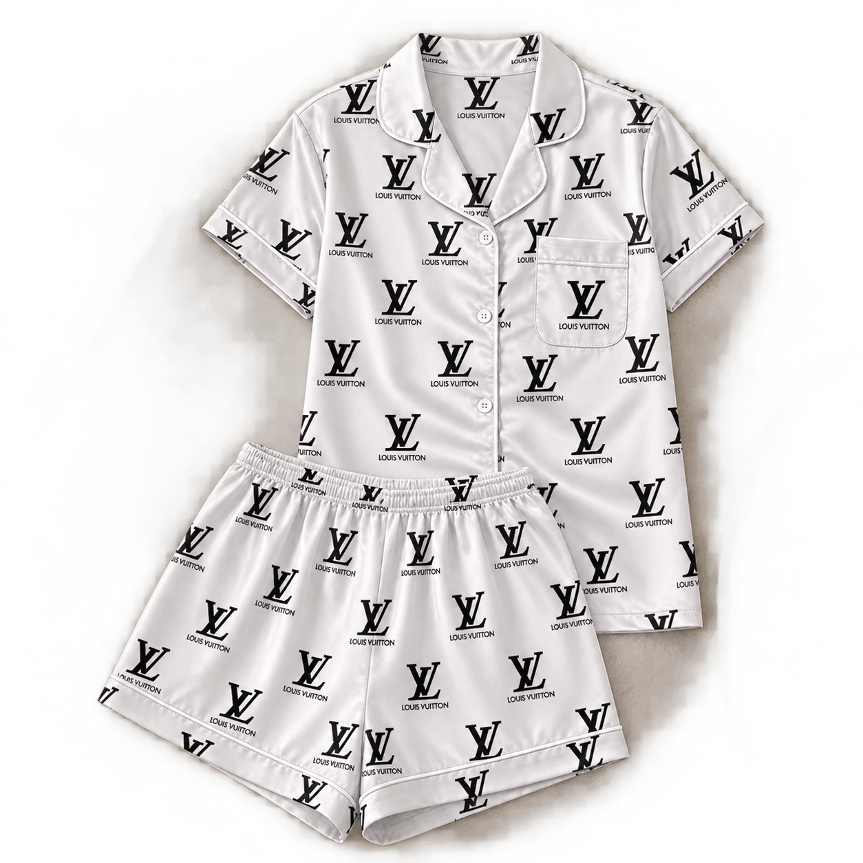 Louis Vuitton | Black Monogram Logo Print Pajamas Set Winter 2026 Collection