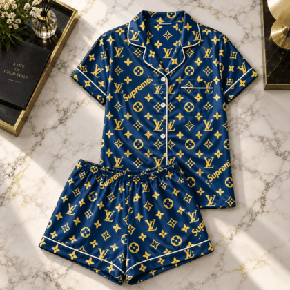 Louis Vuitton | Royal Blue Gold Monogram Pajamas Set Fall 2026 Collection