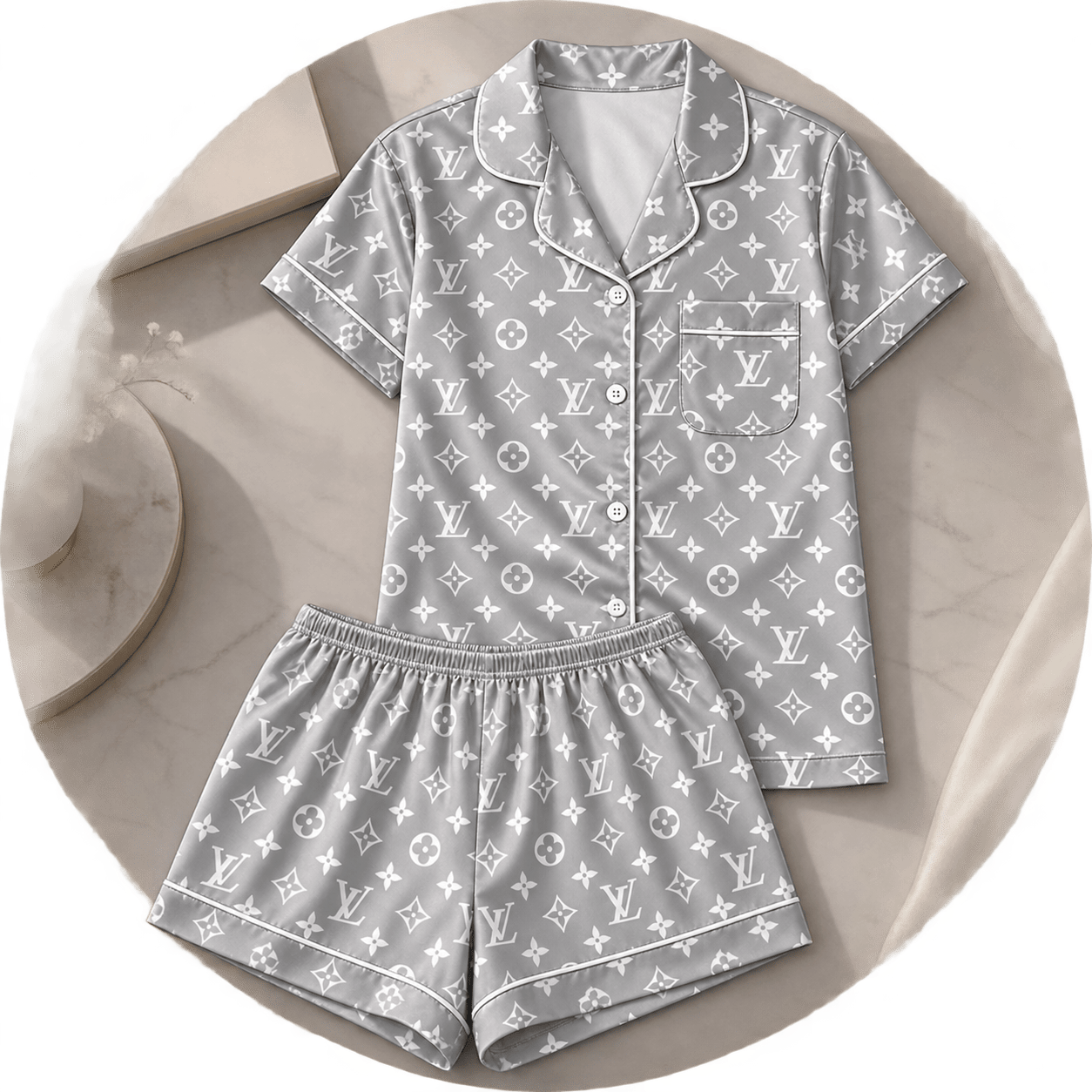 Louis Vuitton | Silver Monogram Print Pajamas Set Winter 2026 Collection