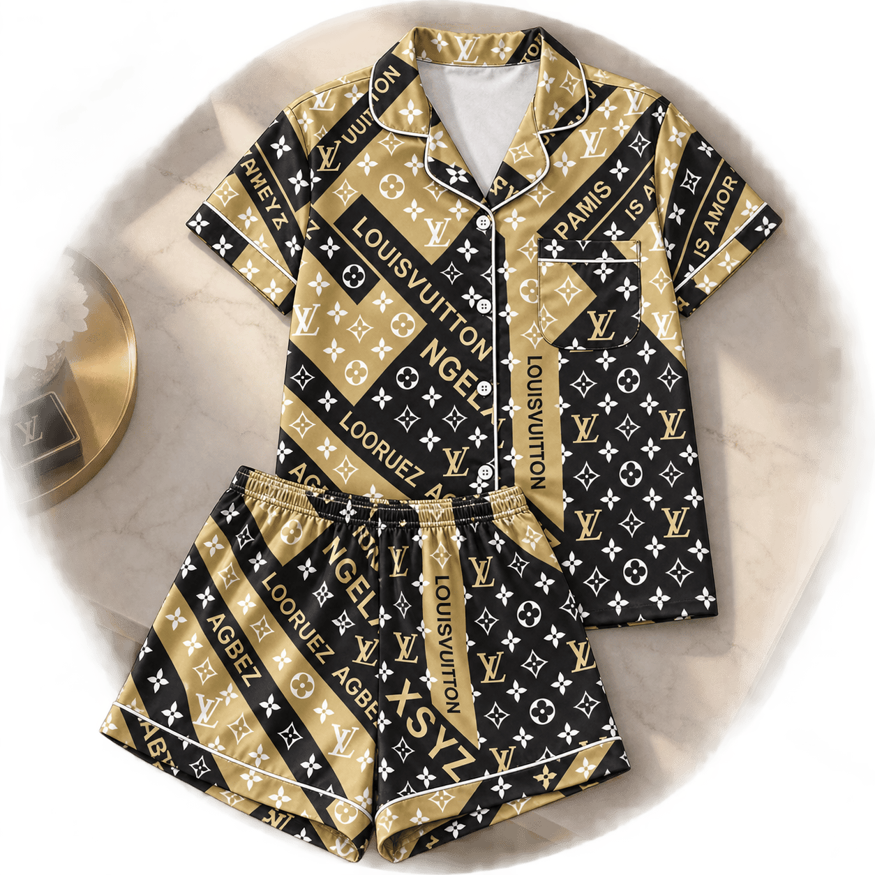 Louis Vuitton | Black Gold Diagonal Monogram Pajamas Set Winter 2026 Collection