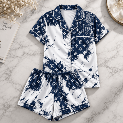Louis Vuitton | Navy Monogram Splash Print Pajamas Set Fall 2026 Collection