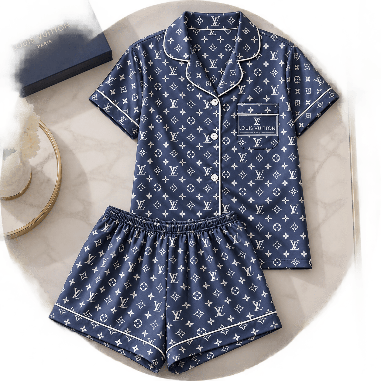 Louis Vuitton | Navy Monogram Print Pajamas Set Fall 2026 Collection