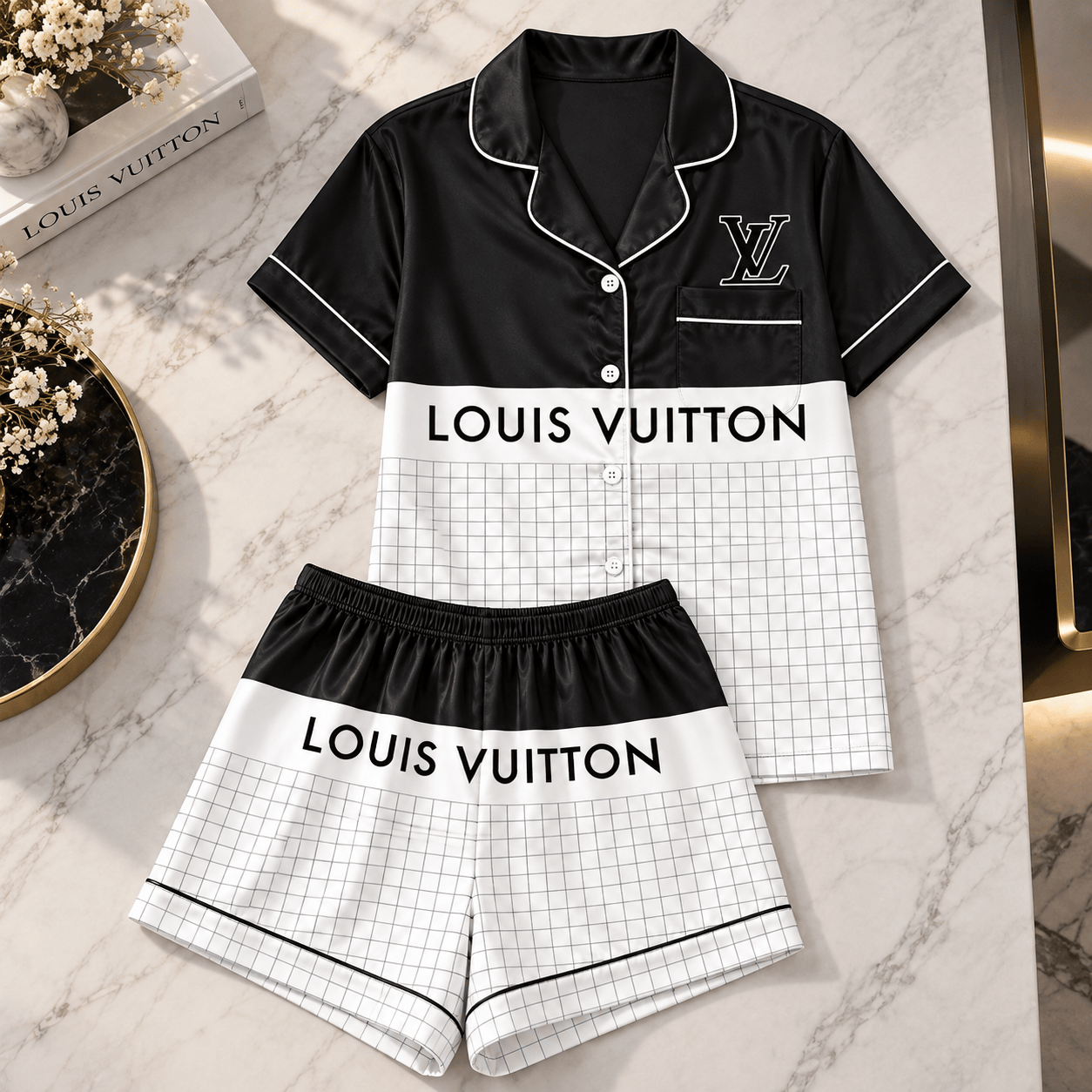 Louis Vuitton | Monochrome Grid Logo Pajamas Set Winter 2026 Collection
