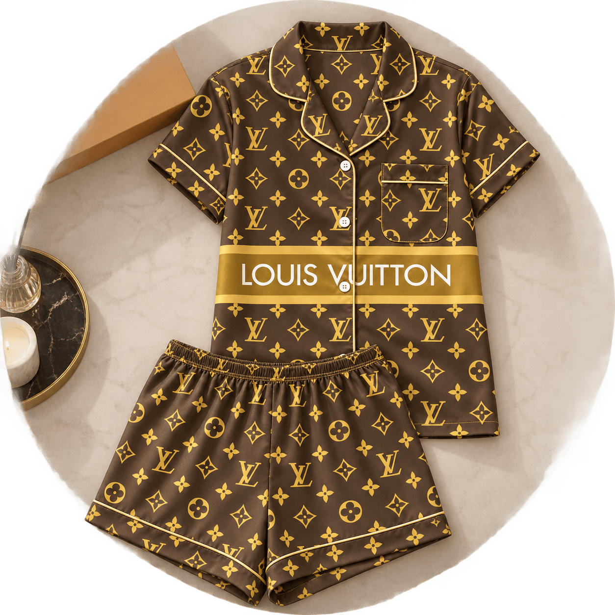 Louis Vuitton | Golden Monogram Stripe Pajamas Set Winter 2026 Collection
