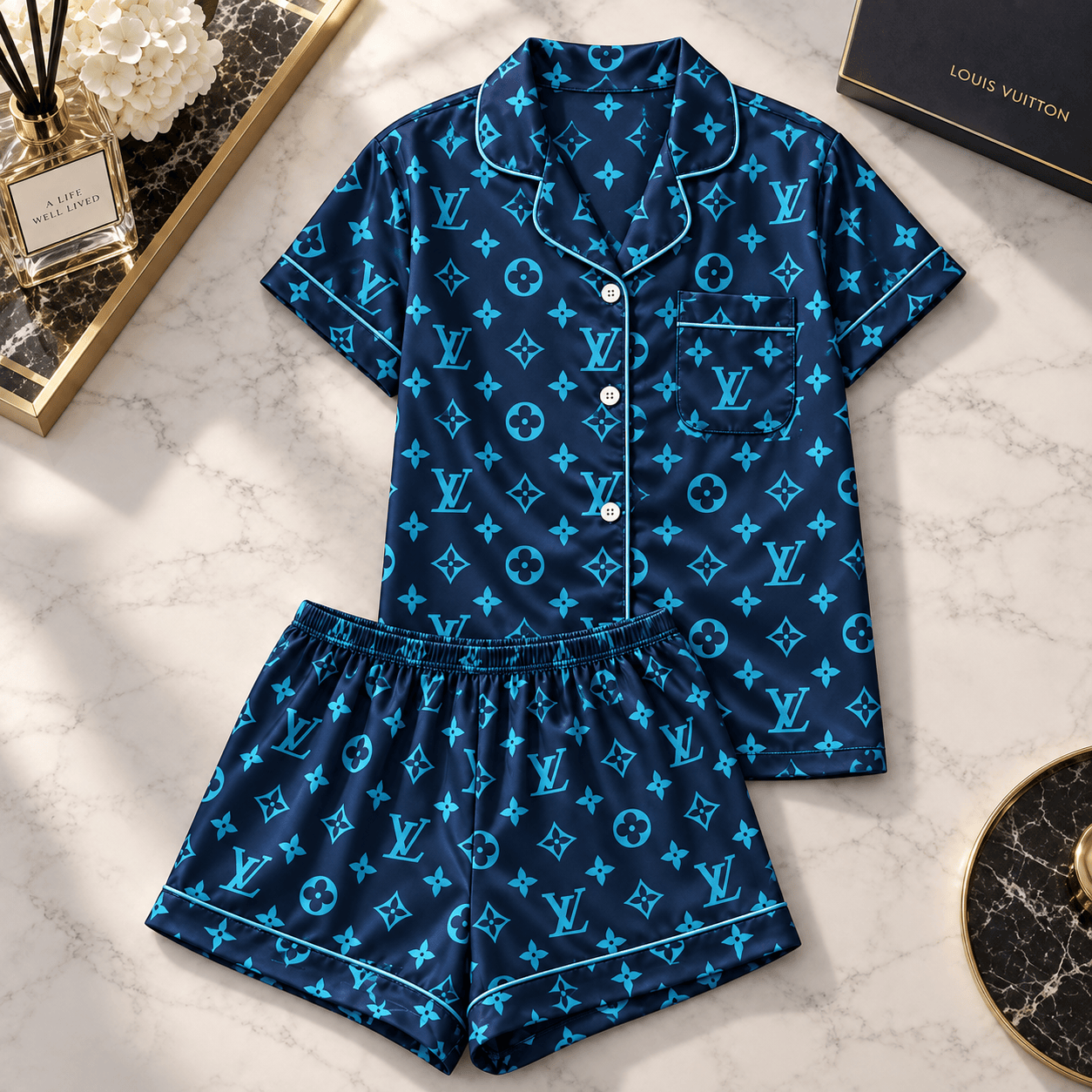 Louis Vuitton | Electric Blue Monogram Print Pajamas Set Fall 2026 Collection