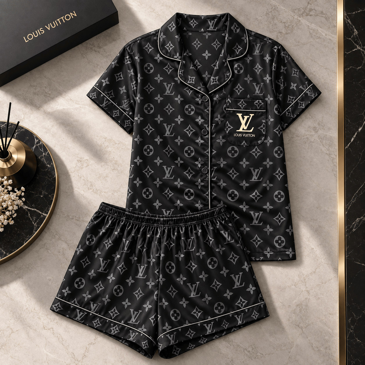 Louis Vuitton | Noir Monogram Print Pajamas Set Fall 2026 Collection