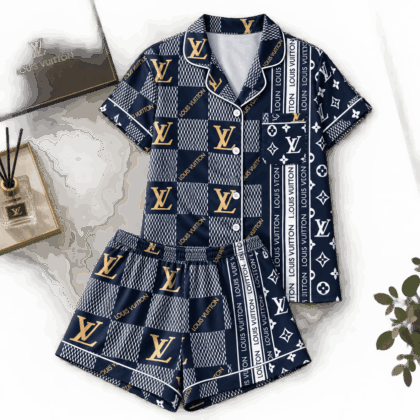 Louis Vuitton | Navy Monogram Patchwork Pajamas Set Winter 2026 Collection