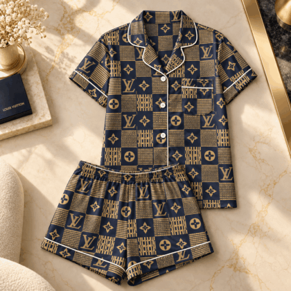 Louis Vuitton | Navy Monogram Patchwork Pajamas Set Winter 2026 Collection